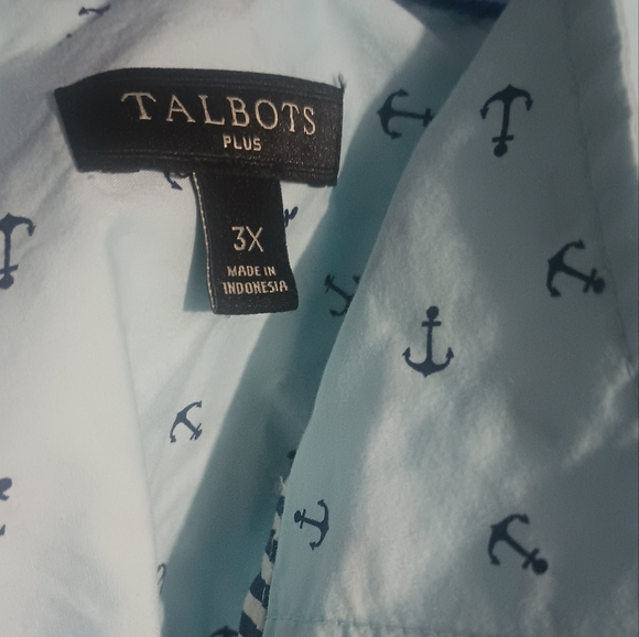 Talbot's Top, Talbots Button Up Shirt, Anchor Novelty Print, Size 3x - Picture 3 of 6